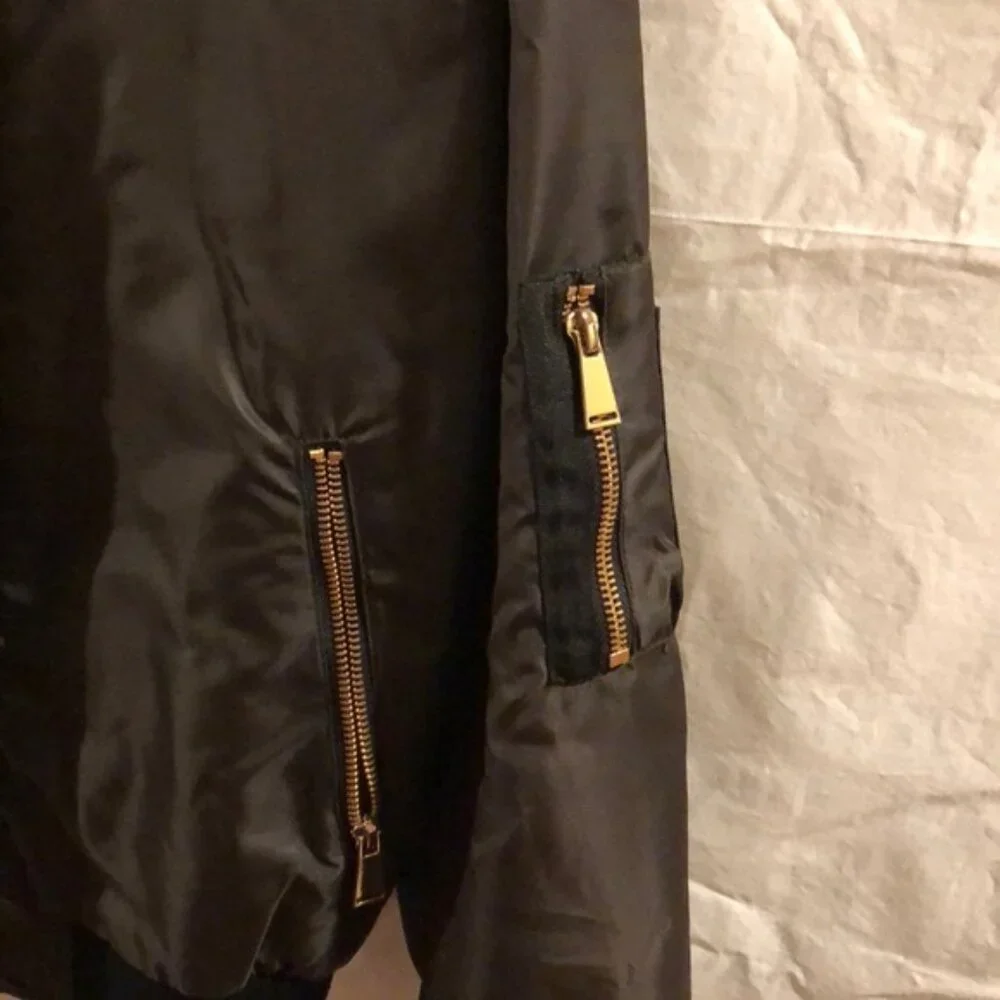 ZARA BASIC Olive Green Bomber Jacket Size L - Picture 3 of 3